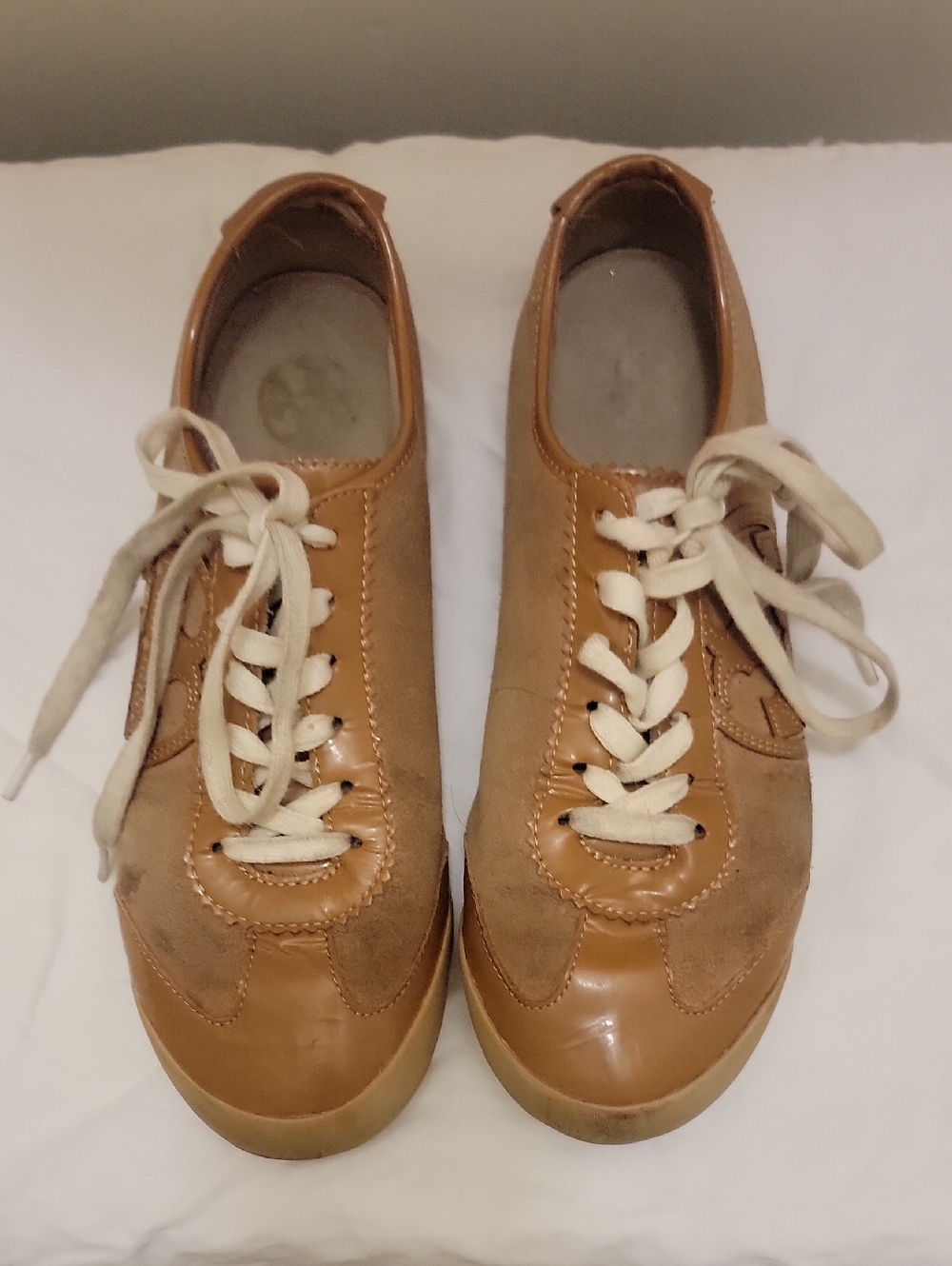 Tory Burch Tan Leather & Suede Lace-Up Sneakers
